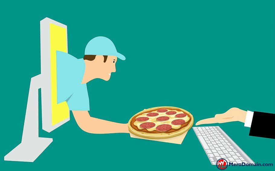 a picture showing the pizza delivered from the laptop in online ordering