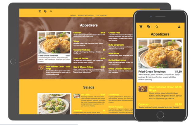 a picture of a hardcopy menu along with its digital version for online orders