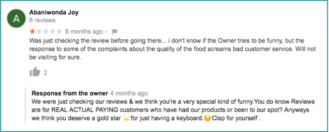 Example of mishandling negative reviews