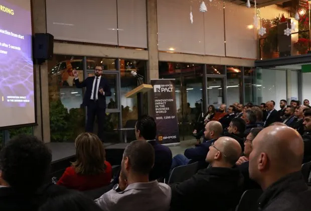 John Balian giving speech at Berytech BIM POS INPACT event for hospitality and retail business owners