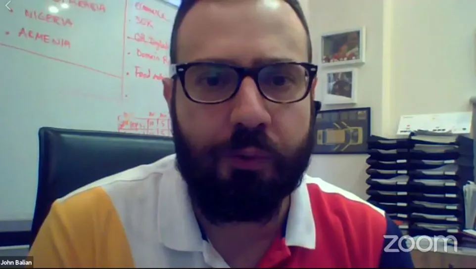 John Balian in a live interview on zoom and facebook with Amideast connects for entrepreneurs