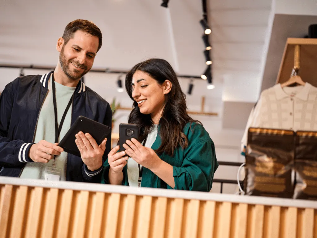 customers working in a store