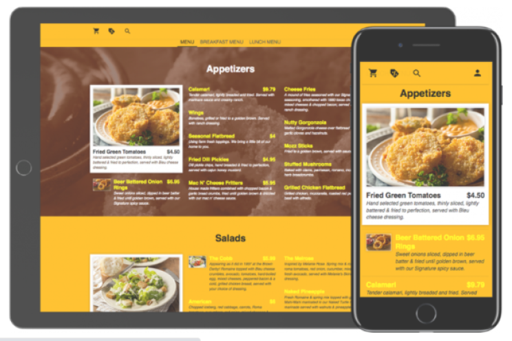 a picture of a hardcopy menu along with its digital version for online orders