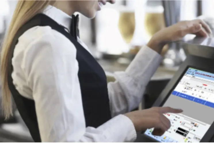 A waitress using restaurant POS