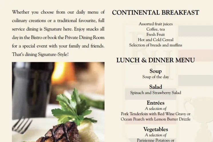 A fine dining restaurant menu