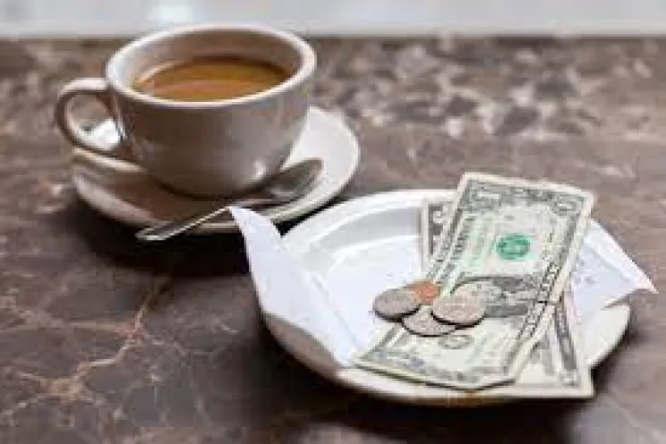 Tips left at a coffee shop
