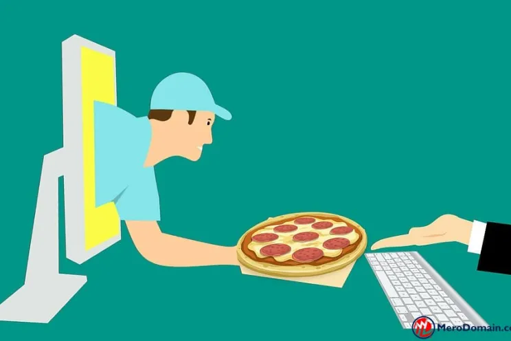 a picture showing the pizza delivered from the laptop in online ordering